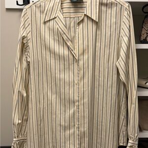 Ralph Lauren Women's pale yellow and Blue Striped Button-Down Shirt